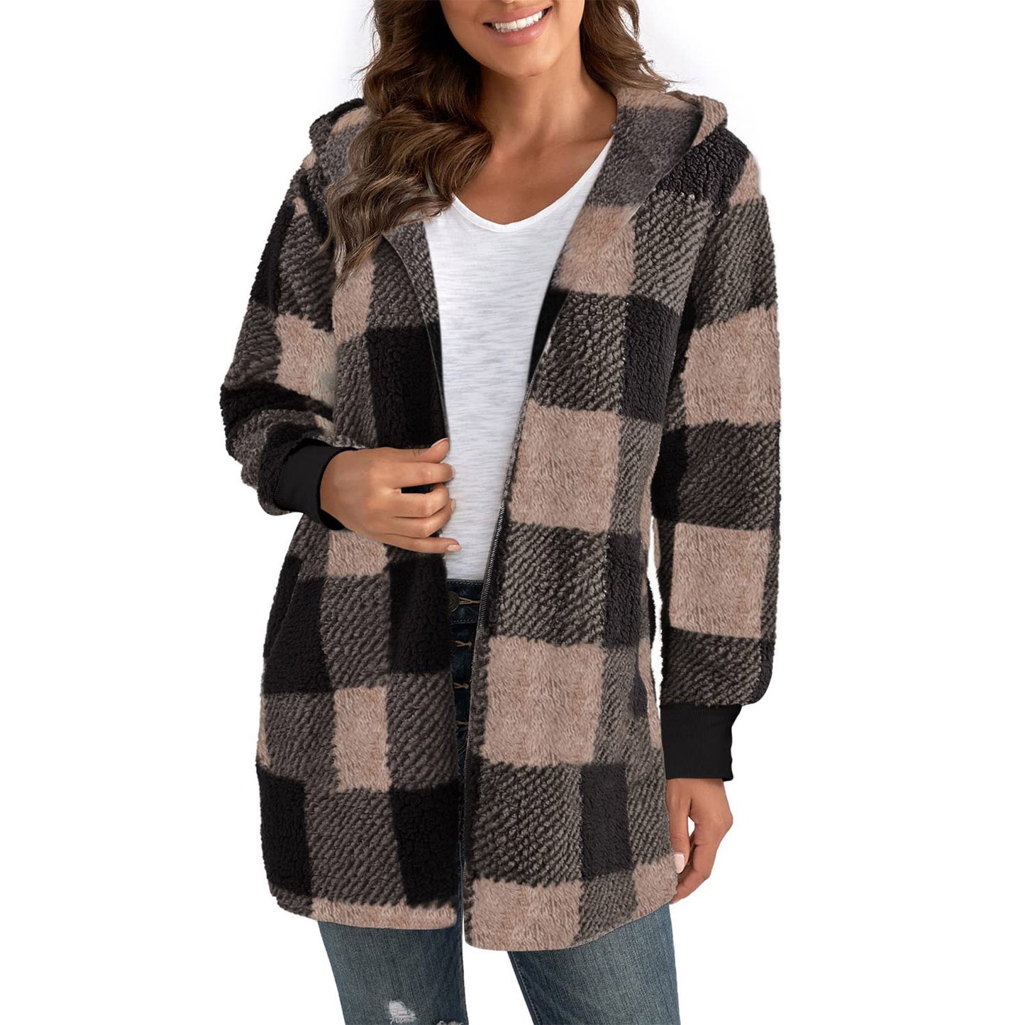 Women's Loose Plaid Color Stitching Knitted Fashion Coats