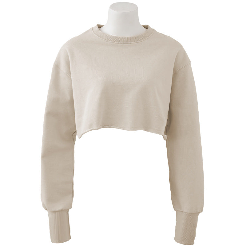 Women's Cropped Hoodie Fleece-lined Pullover Long Sleeve Sweaters