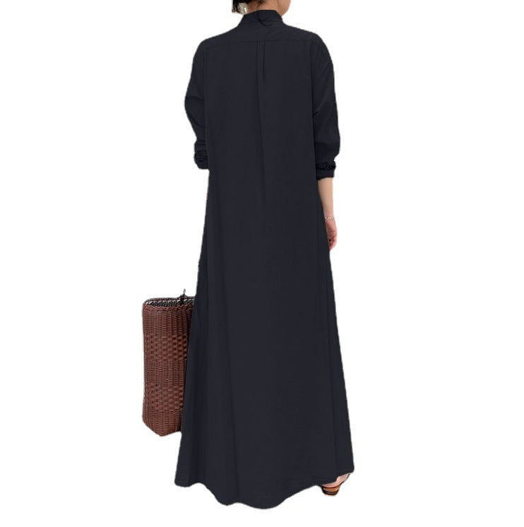 Women's Casual Loose Wear Solid Color Lapel Long Sleeve Dresses