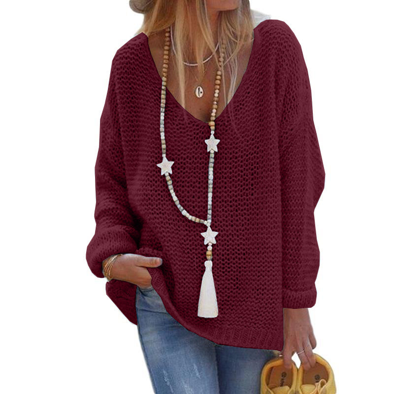 Casual Slouchy Women's V-neck Long-sleeved Knitted Sweaters