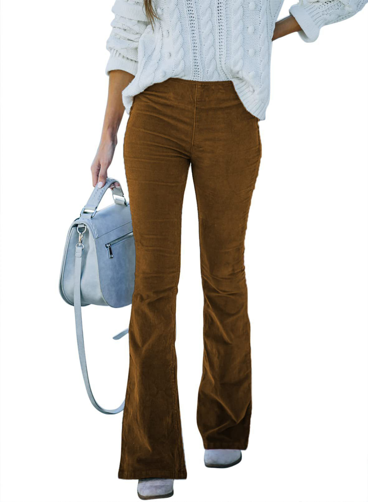 Women's Solid Color High Waist Micro Flared Corduroy Pants