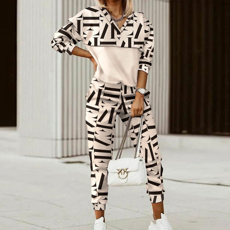 Women's Fashion Casual Printing Long Sleeve Trousers Sweaters