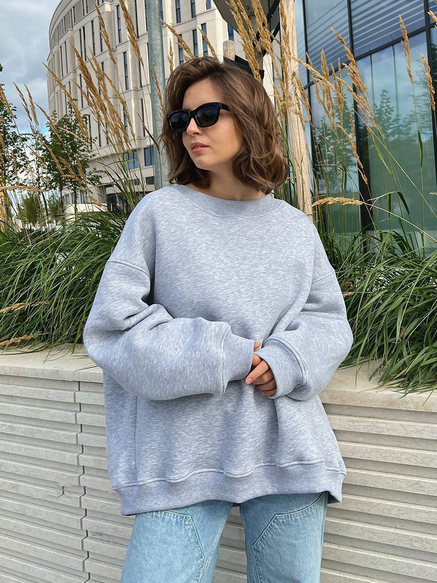 Women's Round Neck Loose Sweatshirt Street Solid Color Polar Sweaters