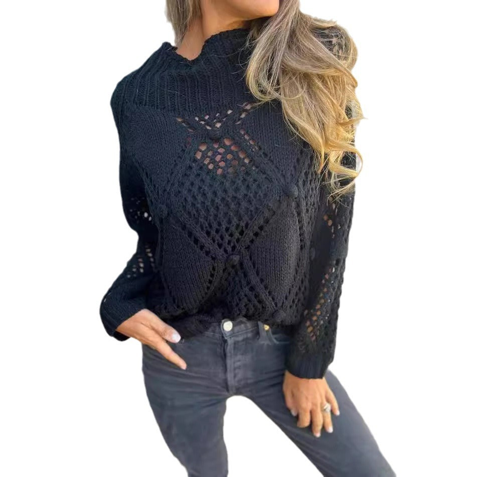 Women's Casual Loose Hollow Out Round Neck Sweaters