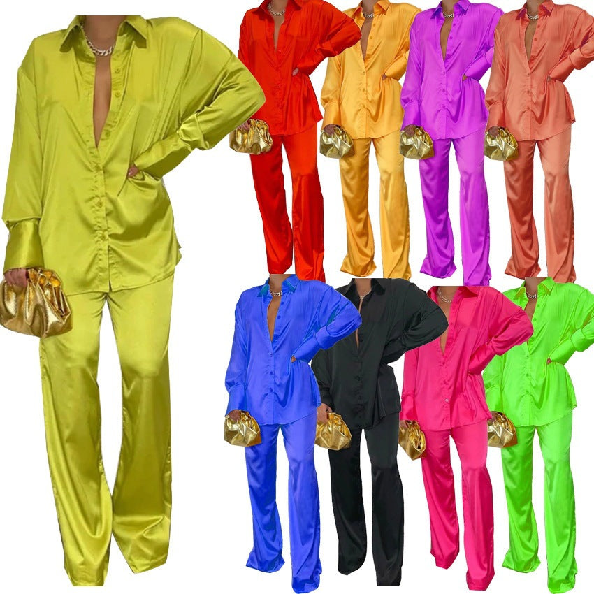 Women's Fashion Multicolor Satin Loose Leisure Suits