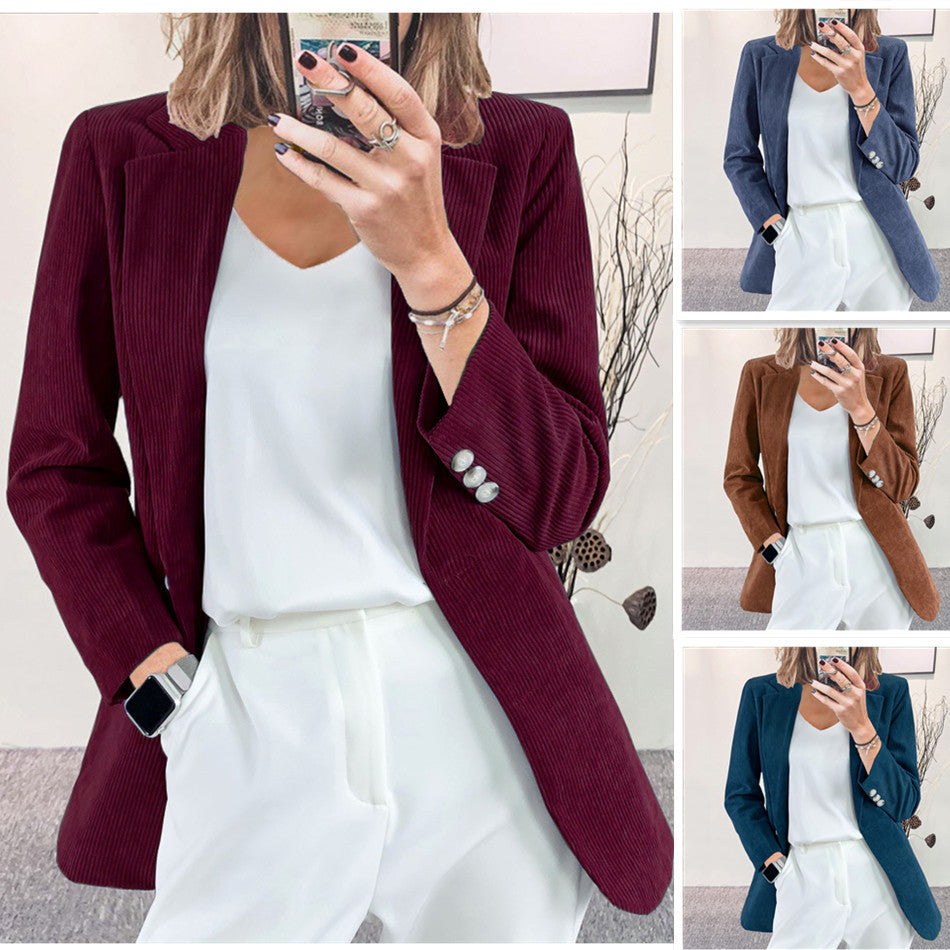 Corduroy Elegant Slim-fit Solid Color Leisure Cardigans