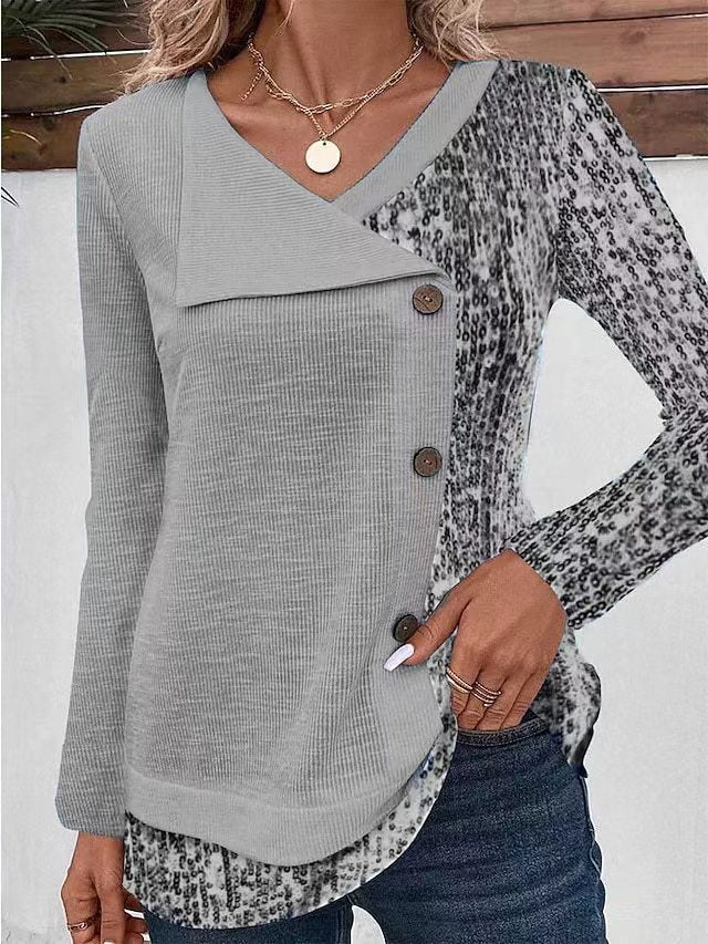 Women's Long Sleeve Thread Sunken Stripe Printed Tops