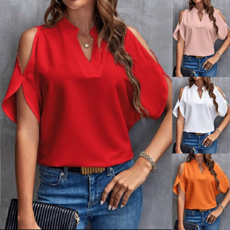 Women's Summer Solid Color Loose Chiffon Shirt Blouses