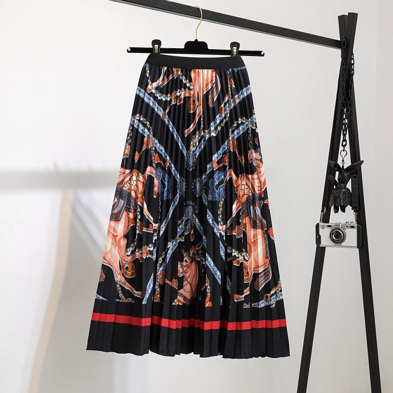 Women's New Half Printed Cartoon Pleated Skirts