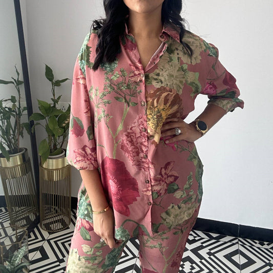 Women's Shirt Cropped Fashion Floral Printed Two-piece Suits