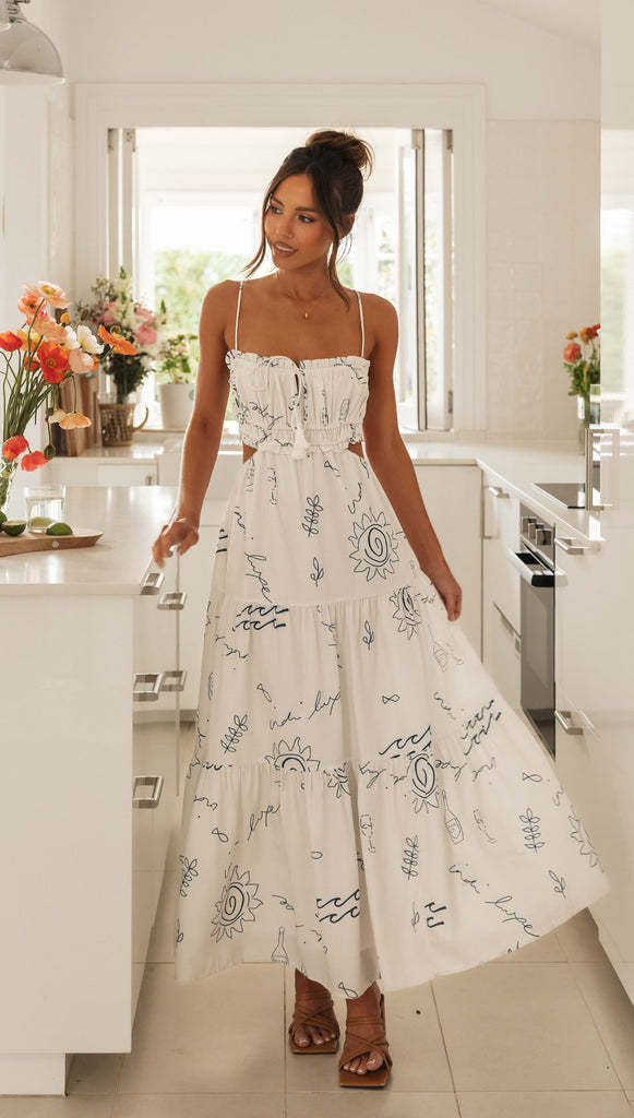 Women's Summer Sling Backless Lace Printing Long Dresses