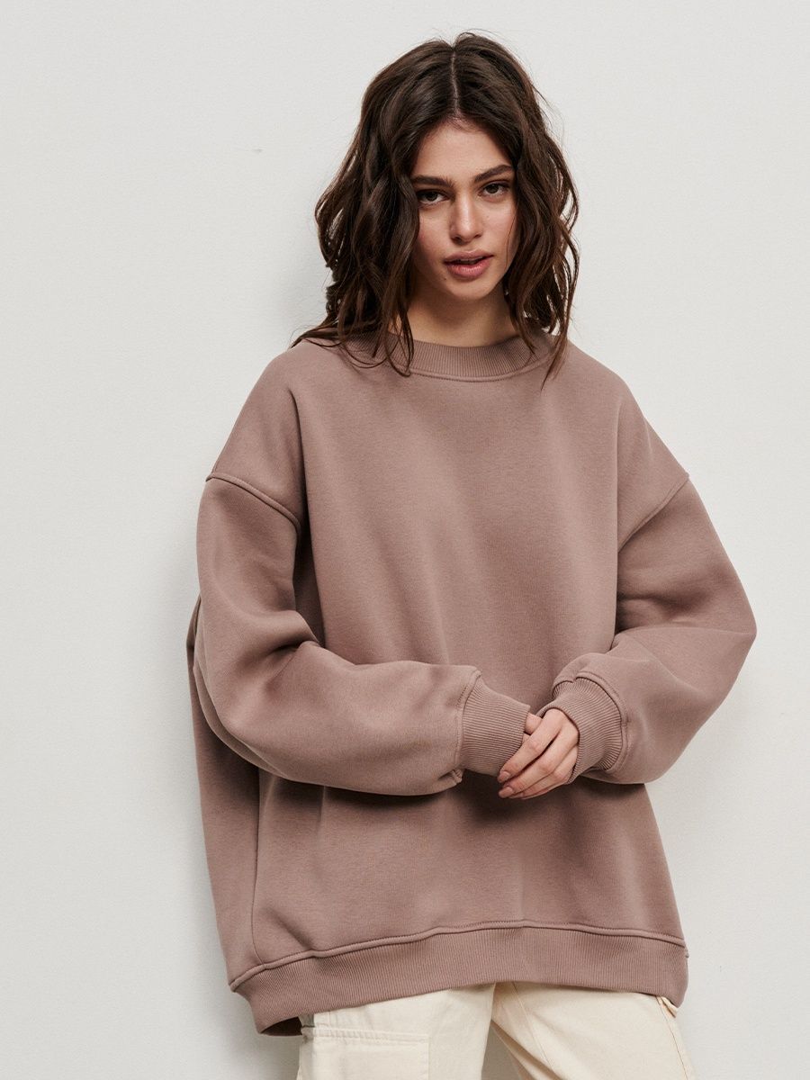 Women's Round Neck Loose Sweatshirt Street Solid Color Polar Sweaters