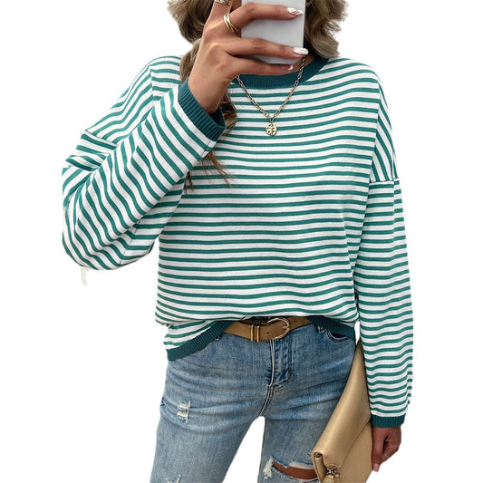 Women's Temperament Leisure Round Neck Striped Sweaters