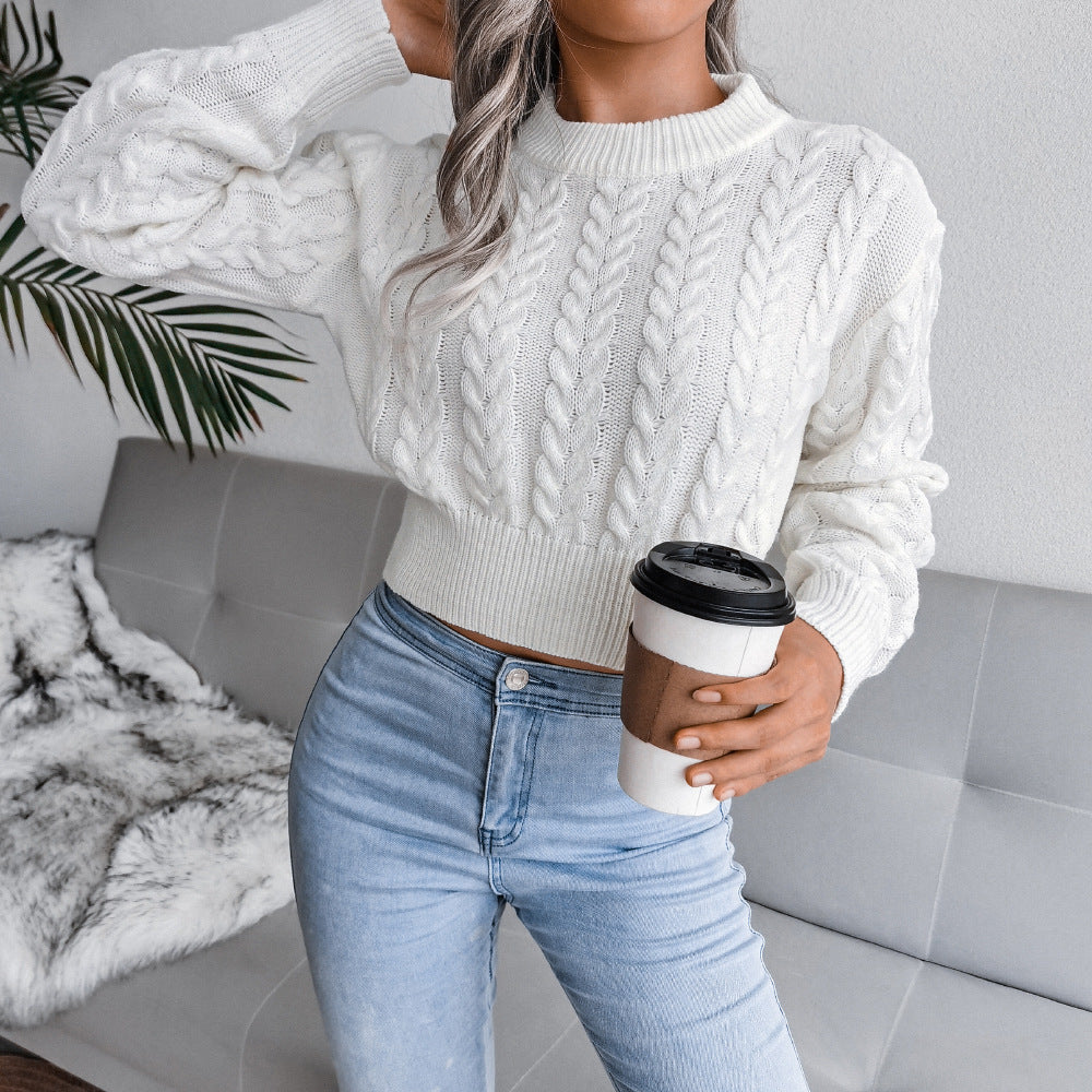 Women's Twist Waist Trimming Knitted Midriff-baring Sweaters