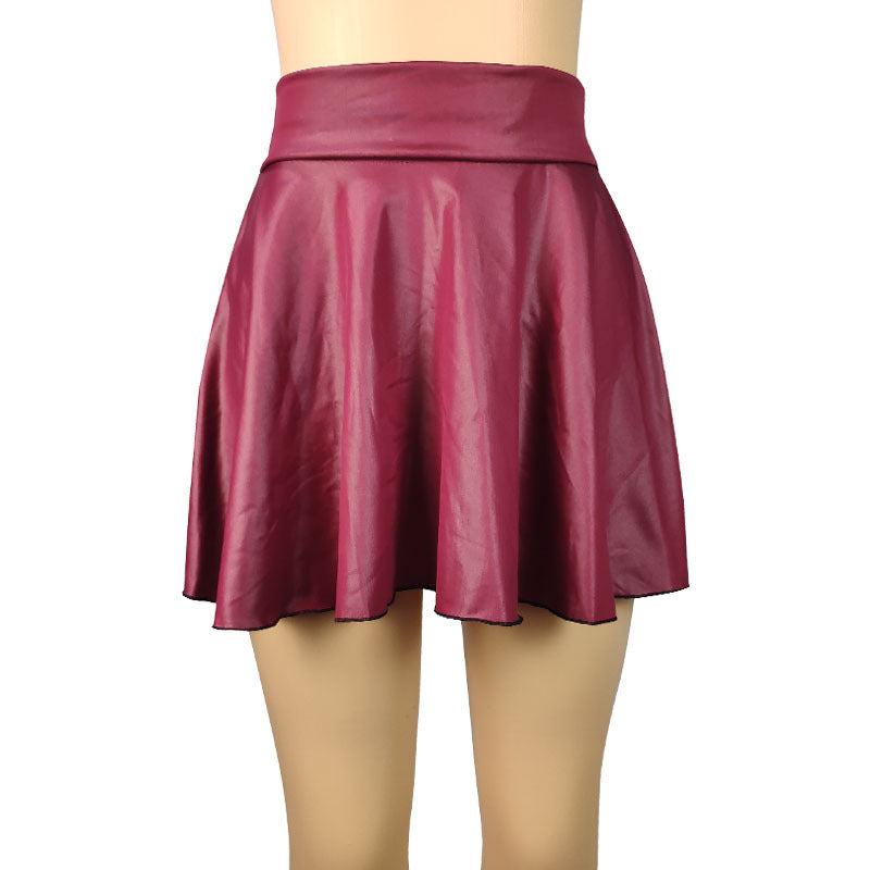 Women's Swing High Waist Faux Leather Sundress Skirts