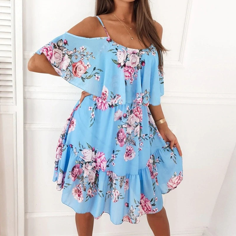 Spring Chiffon Printed Strapless Sexy Dress Dresses