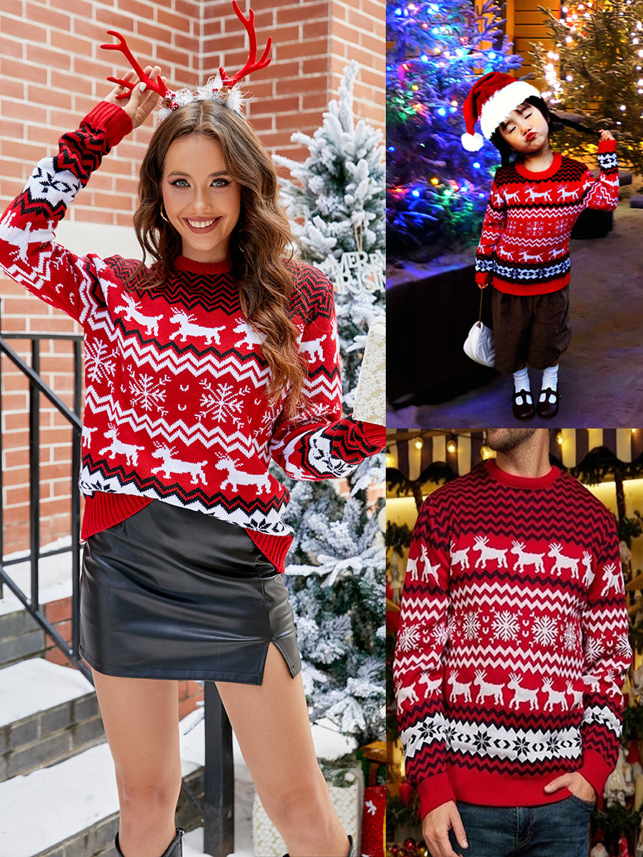 Snowflake Christmas Casual Couple Outfit Round Sweaters