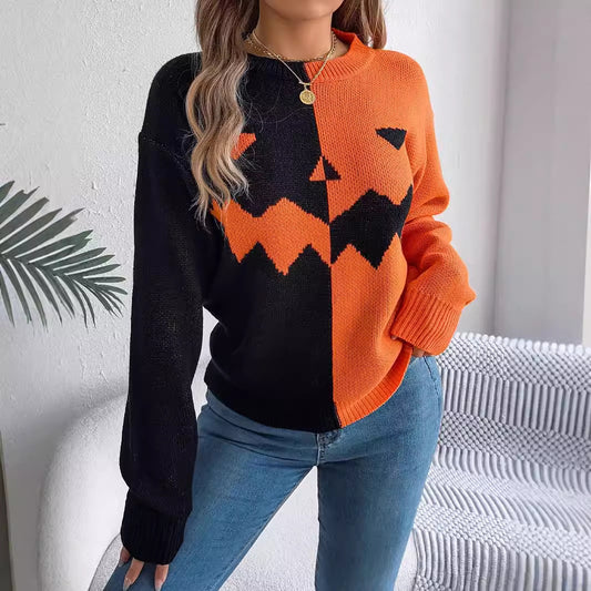 Women's Halloween Ghost Pumpkin Contrast Color Long Clothing