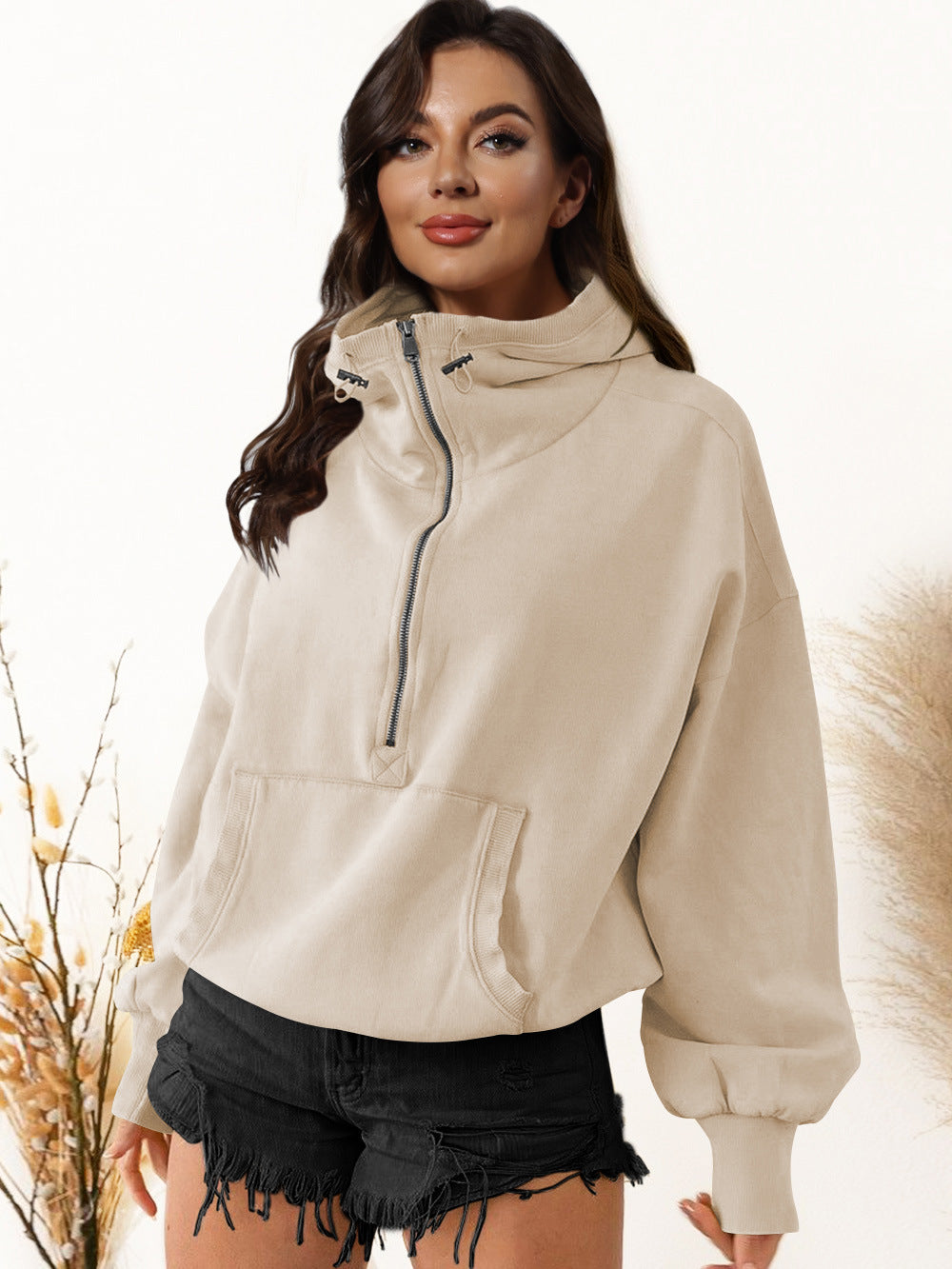 Women's Fashion Sports Hoodie Hooded Zipper Drawstring Sweaters