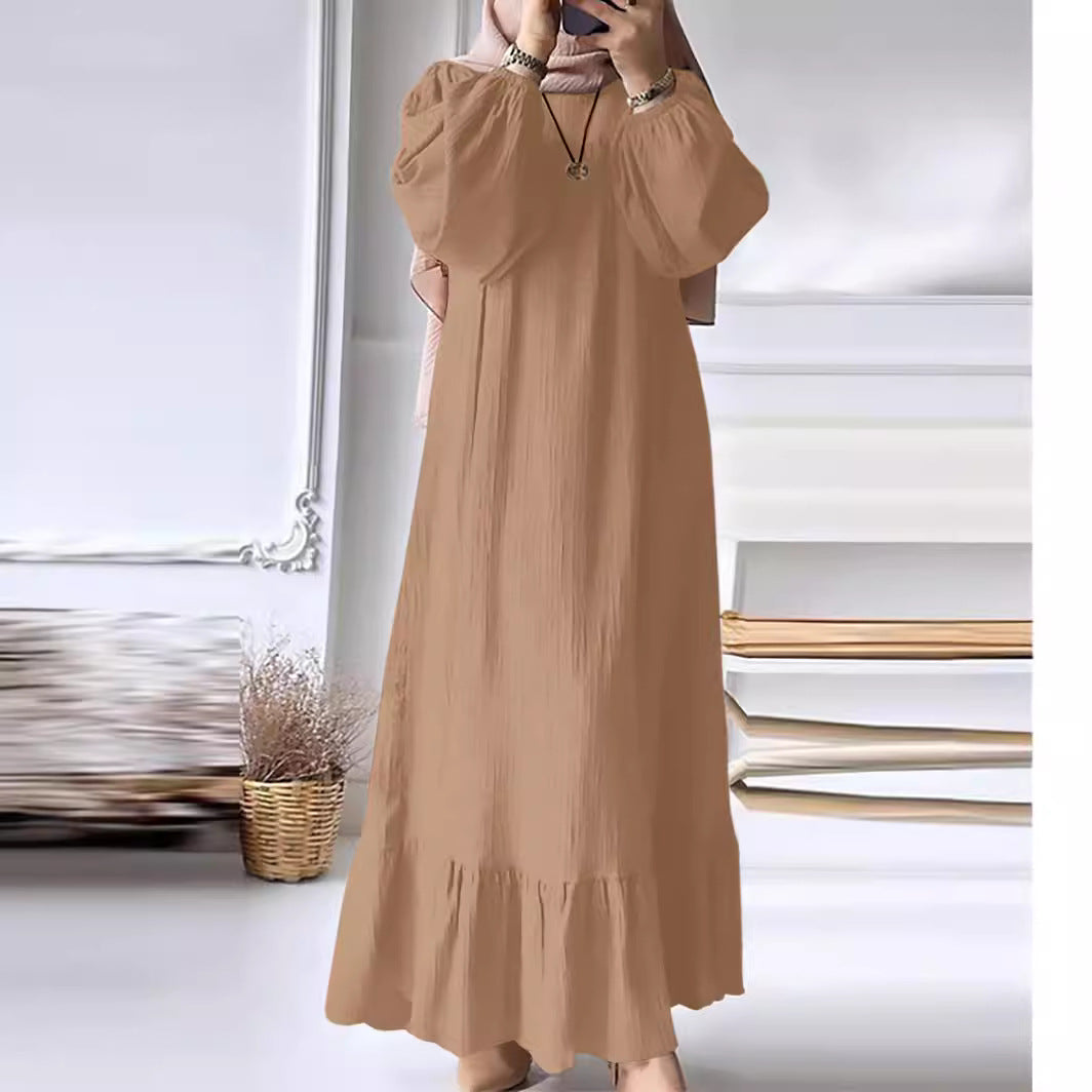 Women's Wear Robe Fashion Puff Sleeve Vintage Pocket Hem Dresses