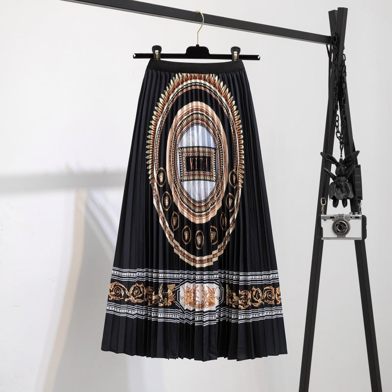 Women's New Half Printed Cartoon Pleated Skirts