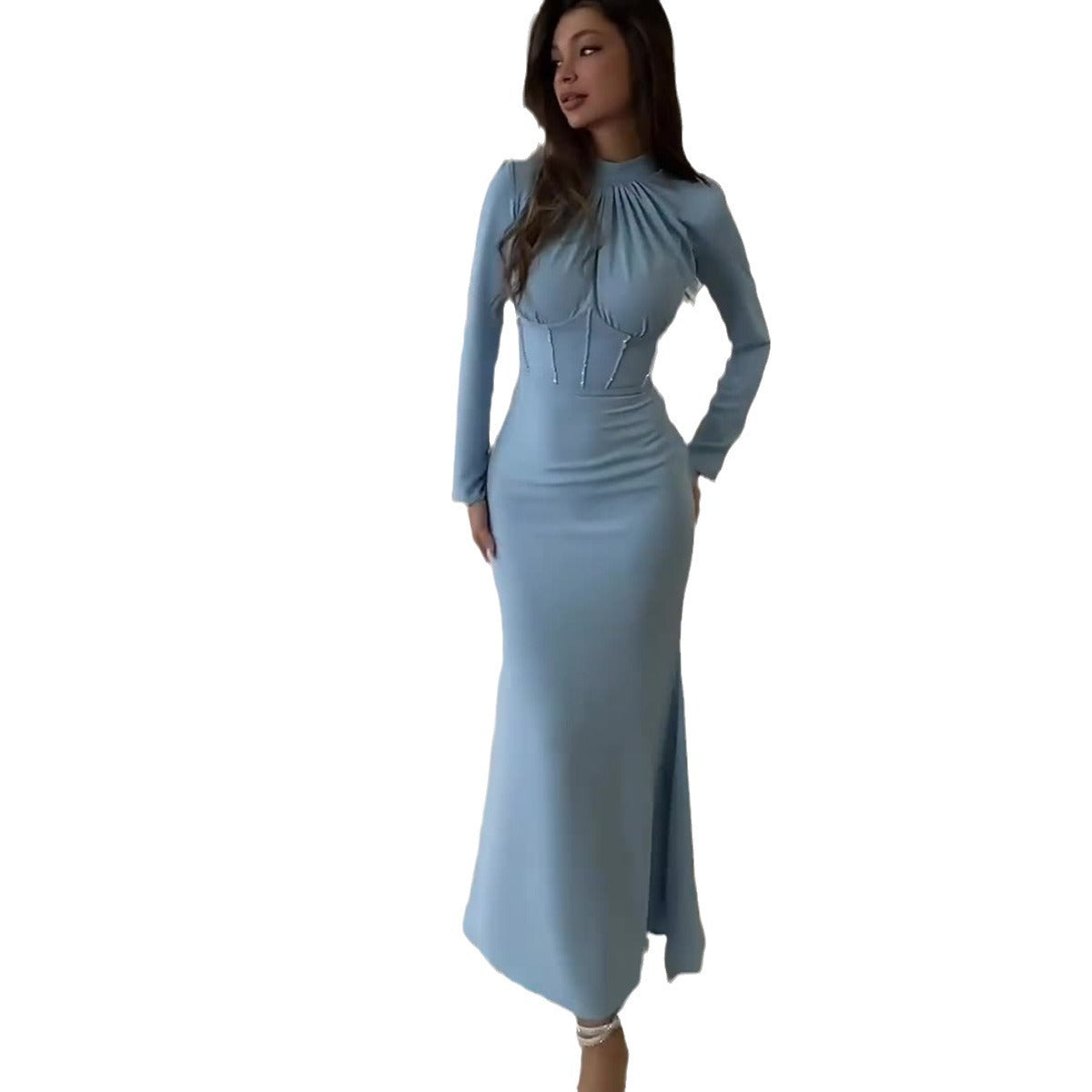 Women's Autumn Long-sleeved Pleated Irregular Long Dress Dresses