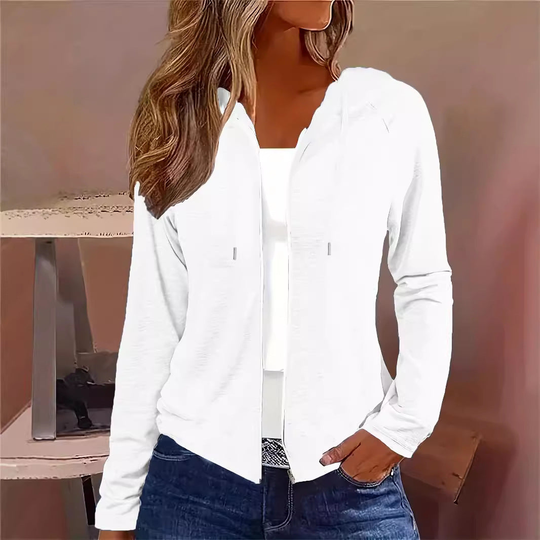 Women's Solid Color Casual Zipper Long Sleeve Tops