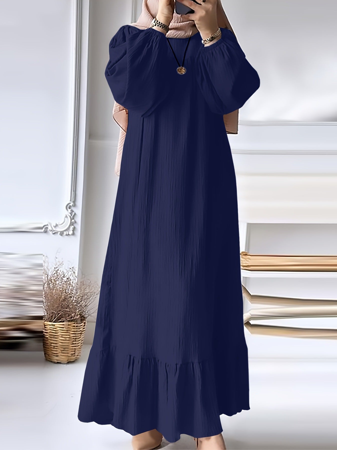 Women's Wear Robe Fashion Puff Sleeve Vintage Pocket Hem Dresses