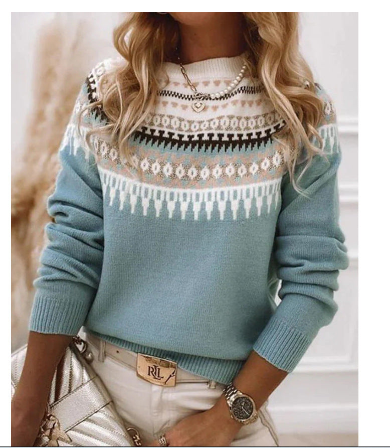 Women's Round Neck Multicolor Loose Fashion Pullover Sweaters