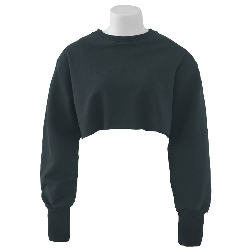 Women's Cropped Hoodie Fleece-lined Pullover Long Sleeve Sweaters