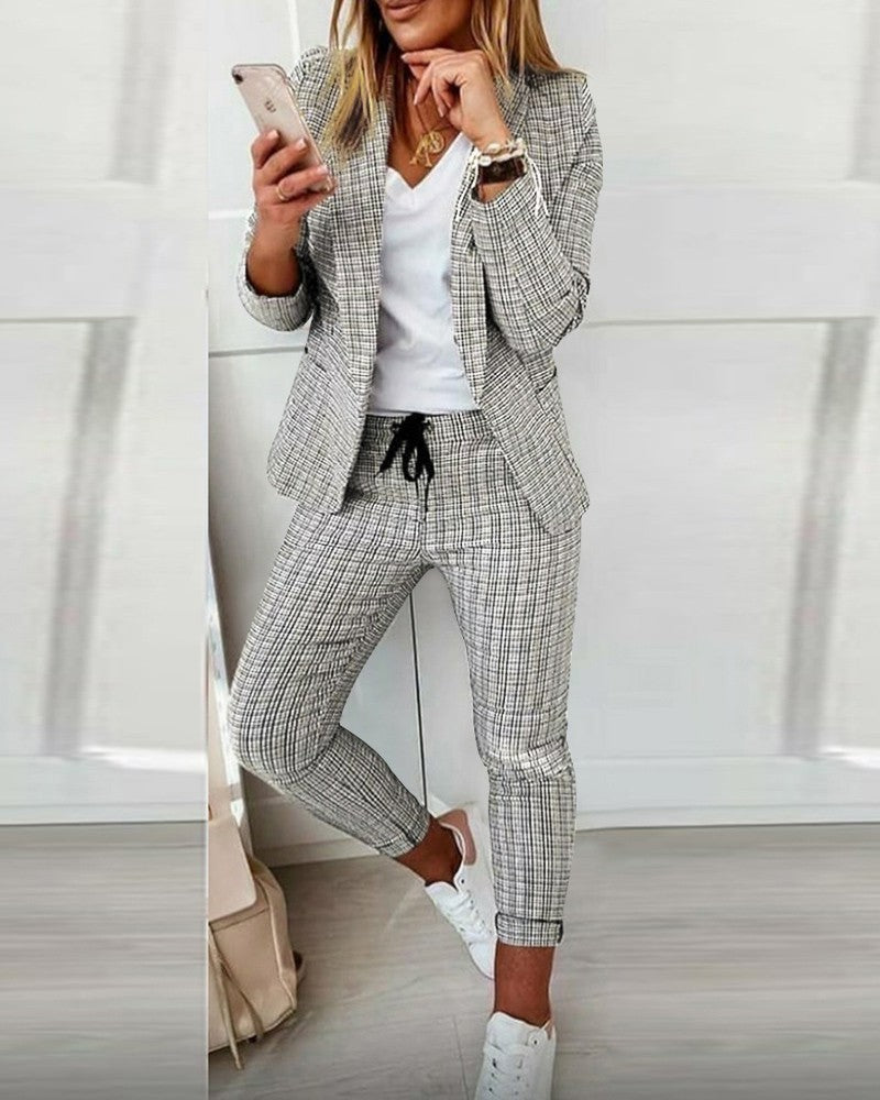 New Women's Beautiful Fashion Plaid Casual Suits