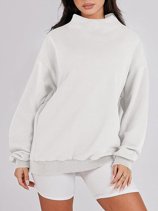 Women's Loose High Collar Sweatshirt Solid Color Long Sweaters