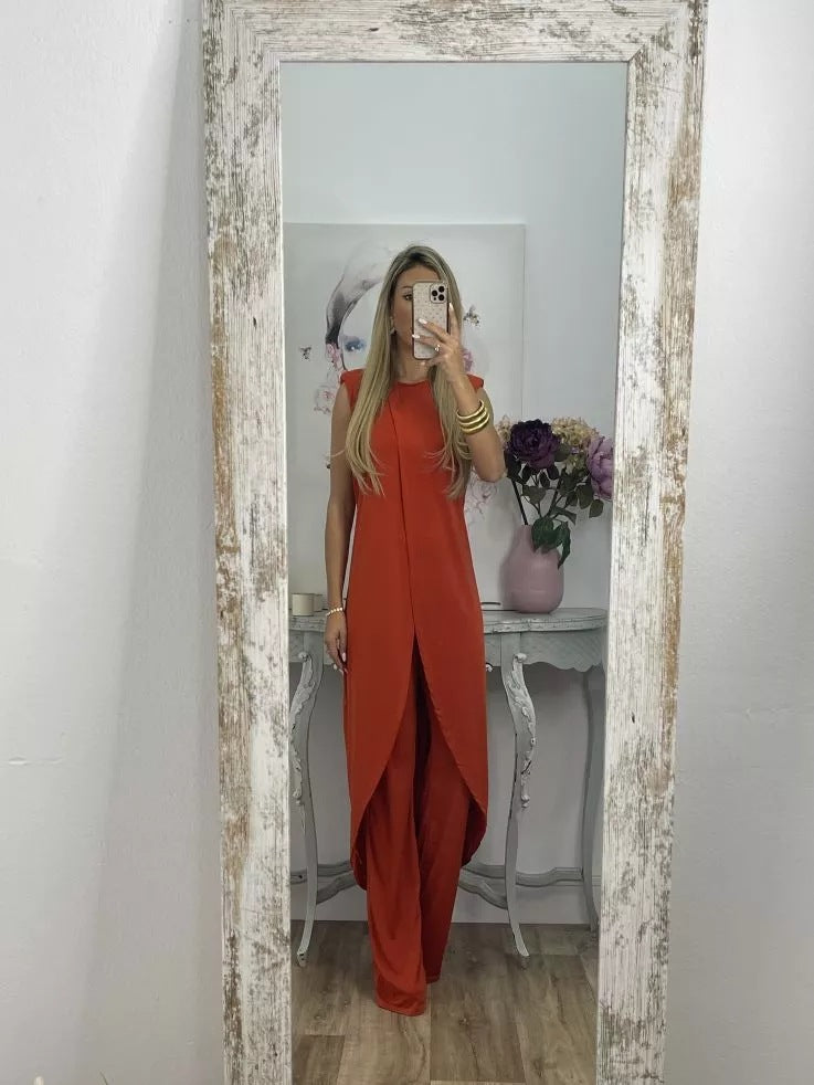 Women's Sleeveless Loose Round Neck Trousers Two-piece Suits