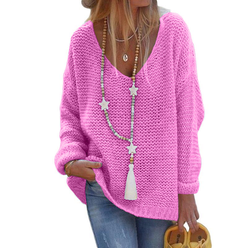 Casual Slouchy Women's V-neck Long-sleeved Knitted Sweaters