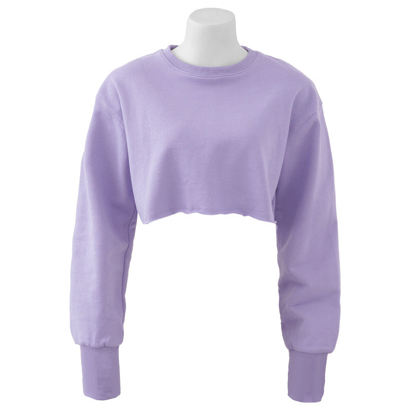 Women's Cropped Hoodie Fleece-lined Pullover Long Sleeve Sweaters