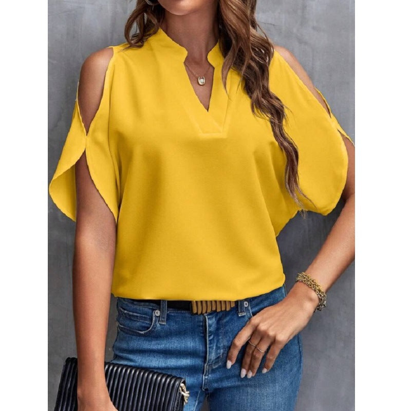 Women's Summer Solid Color Loose Chiffon Shirt Blouses