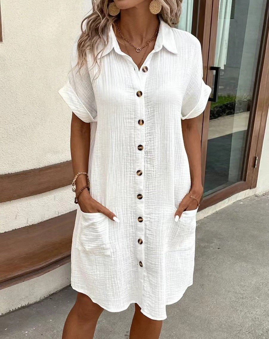 Women's Casual Solid Color Single-breasted Mid-length Sleeve Dresses