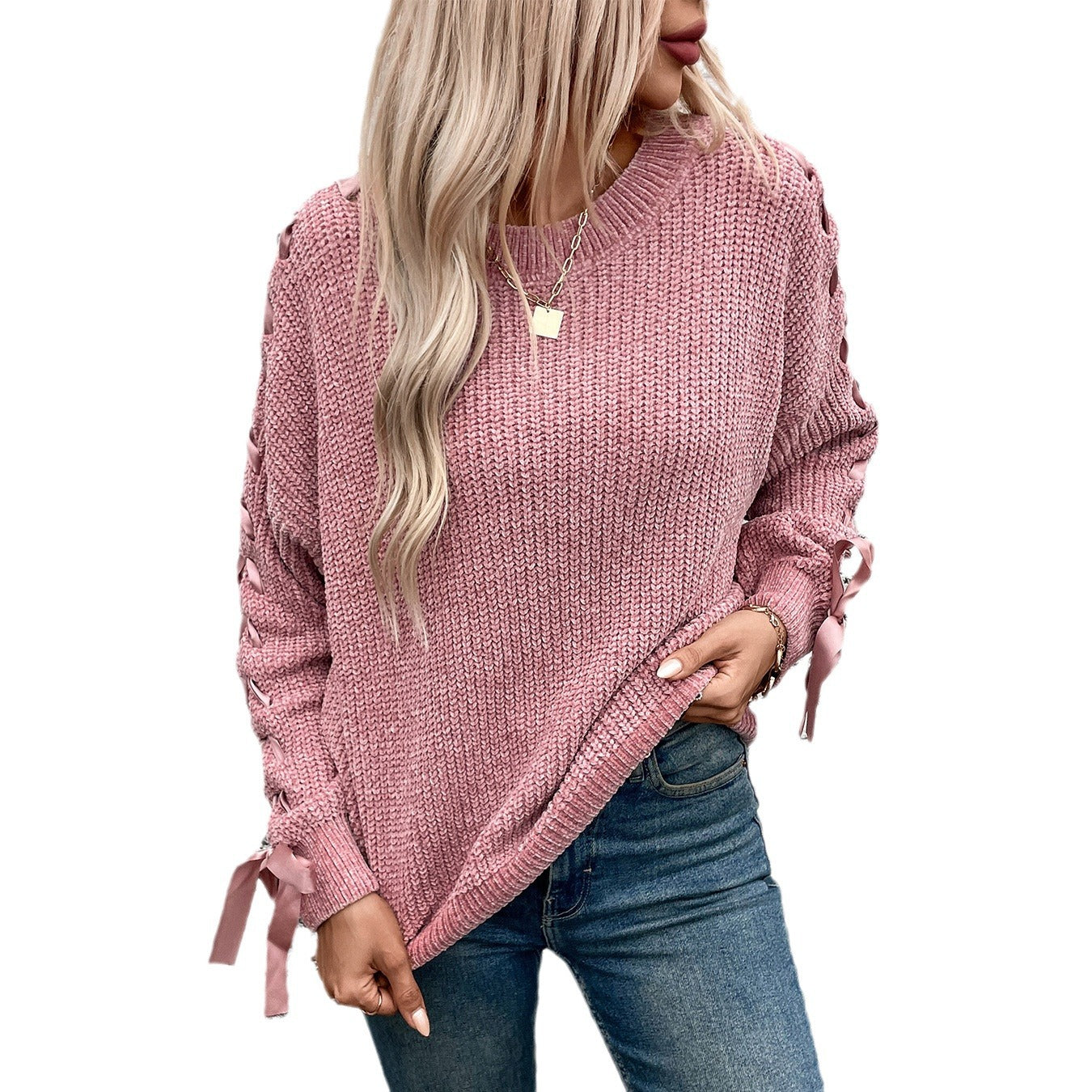 Women's Bow Pullover Loose Casual Long Sleeves Sweaters