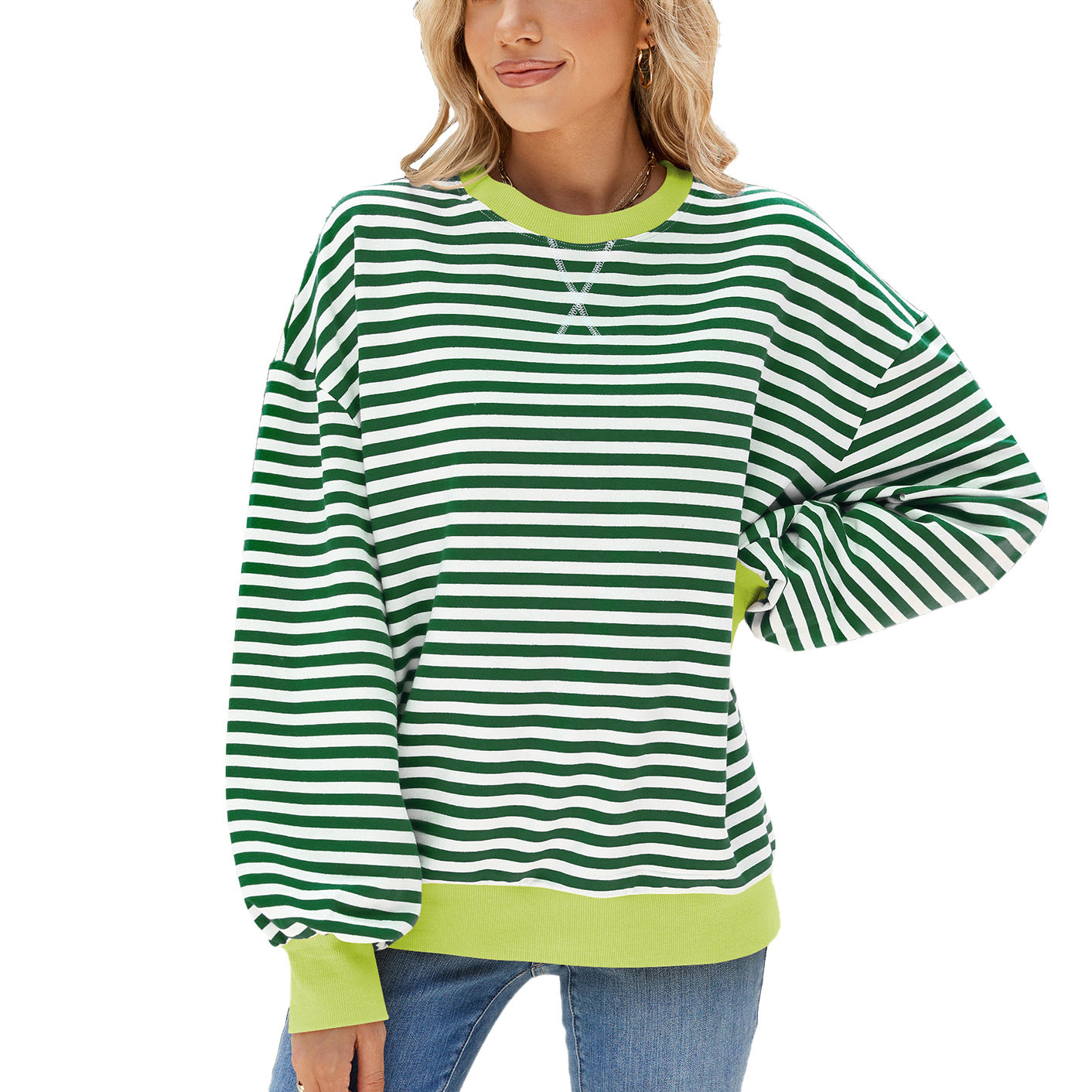 Women's Round Neck Contrast Color Loose Long Sweaters