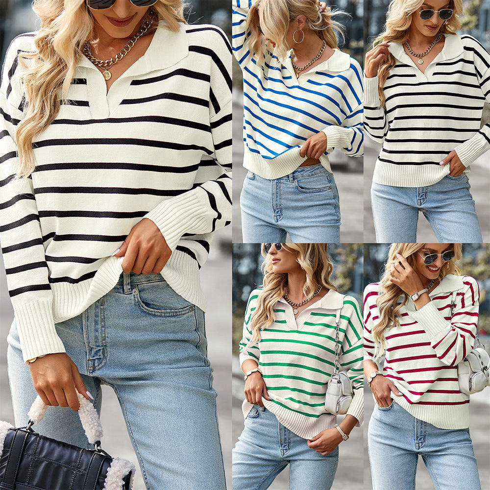 Women's Color Design Striped Soft Comfortable Warm Sweaters