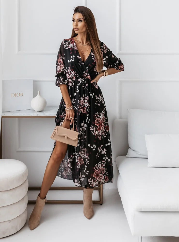 Women's Fashion Sleeve Printed Dress Color Dresses