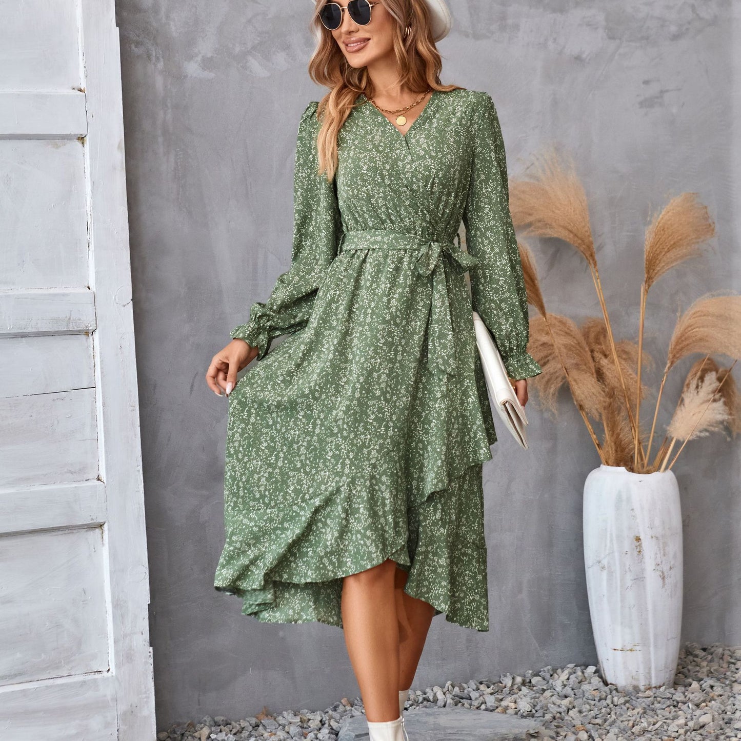 Women's Printed Long-sleeved Dress Commuting Elegant Dresses