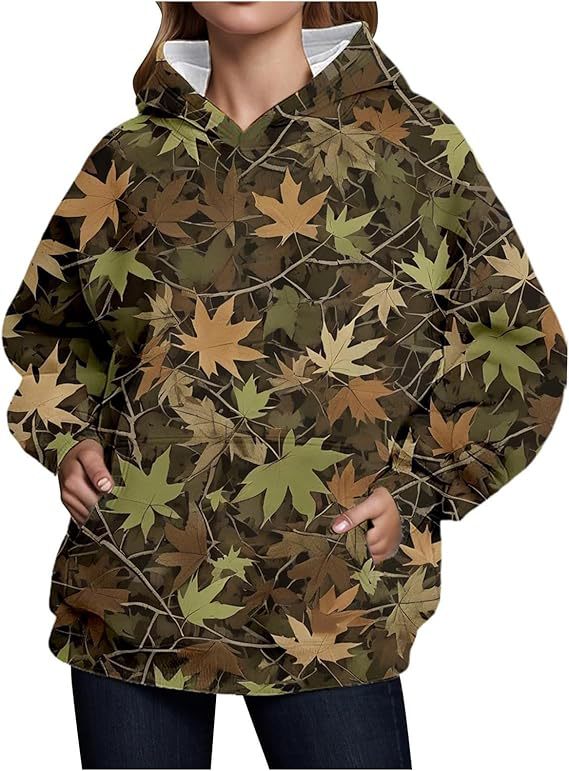 Women's Camouflage Hoodie Maple Leaf Print Oversized Sweaters