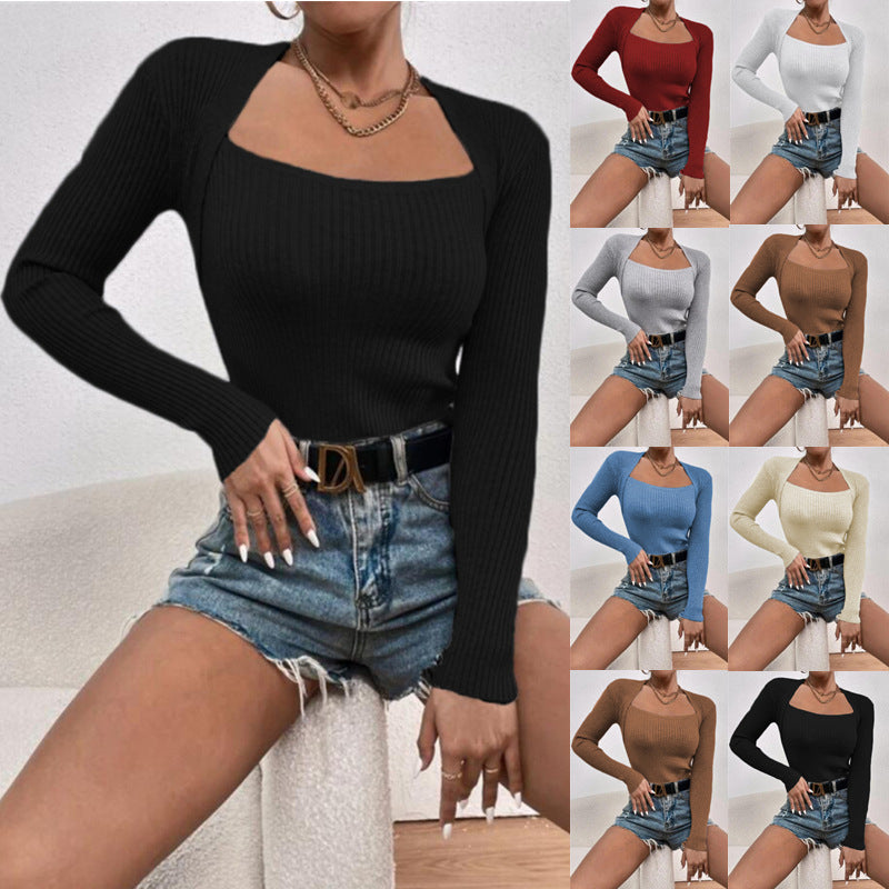 New Women's Slim-fit Long-sleeved Knitted Shirt Sweaters