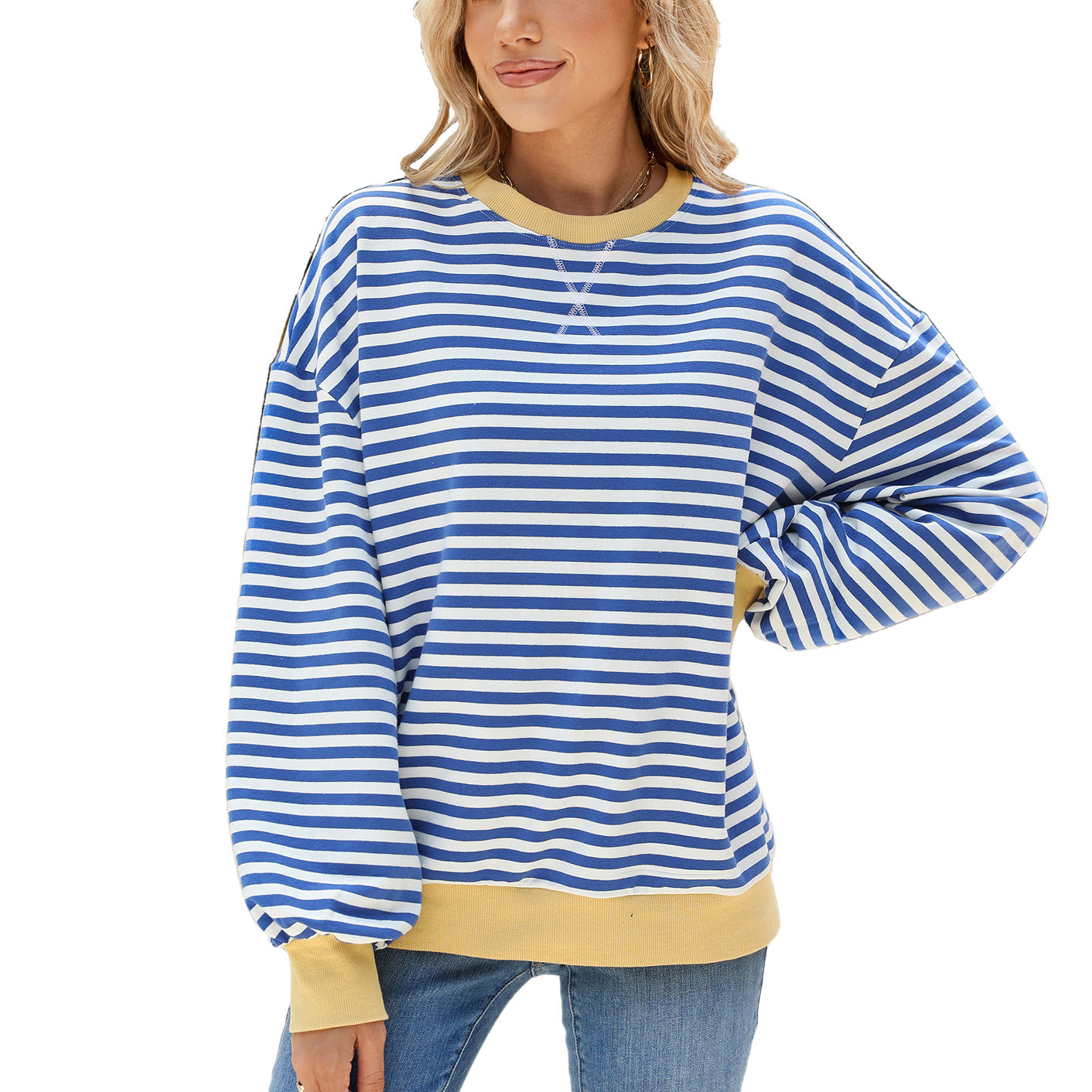 Women's Round Neck Contrast Color Loose Long Sweaters