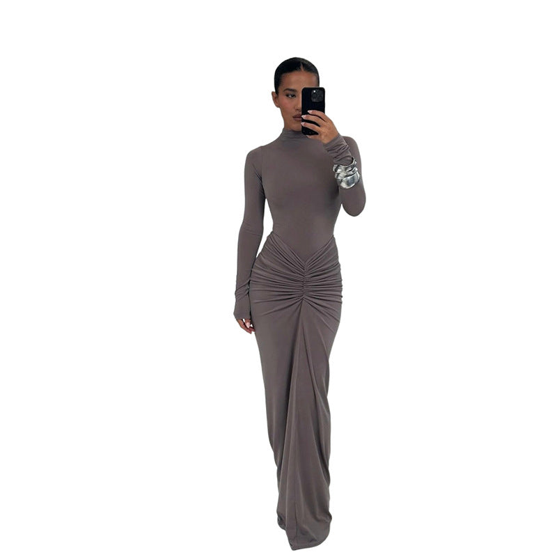 Women's Slimming Beam Waist Solid Color Long Dresses