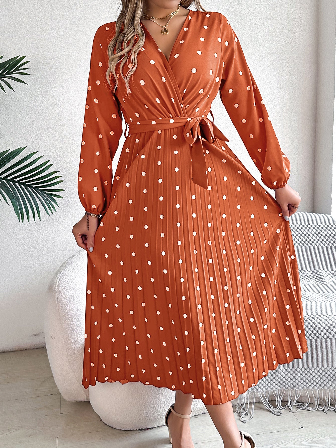 Women's Elegant Contrast Color Polka Dot Cross Dresses