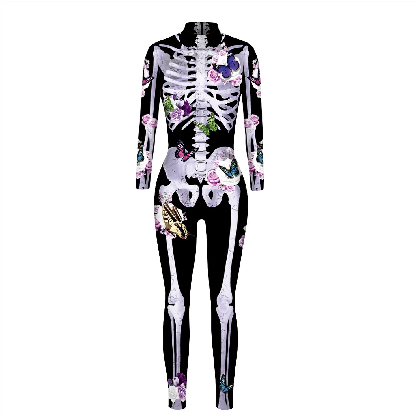 Women's Skeleton Digital Printing Halloween Tight Long Jumpsuits