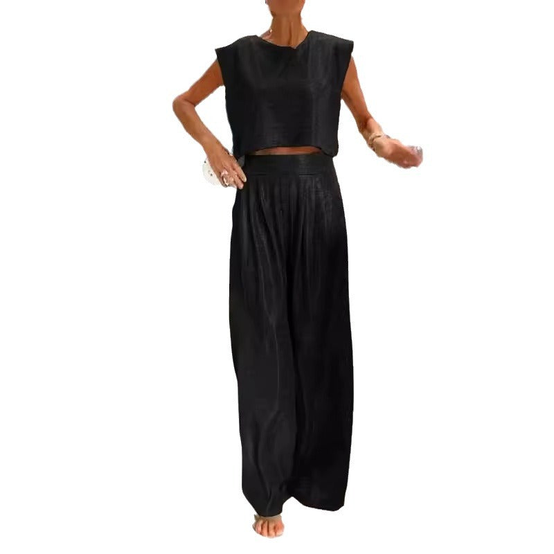 Women's Summer Casual Glossy Wide Leg Two-piece Pants