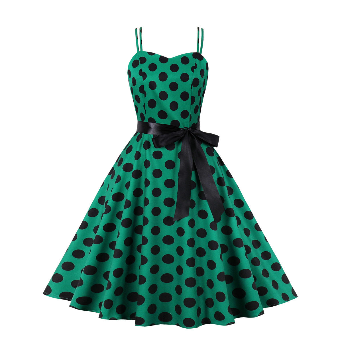 Women's Dot Dress Retro Big Swing Suspender Dresses